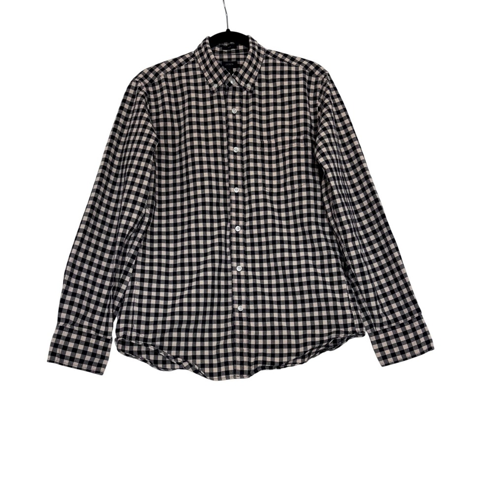 J.Crew Mens Slim Fit Gingham Check Button Down Shirt Black White M Preppy Office